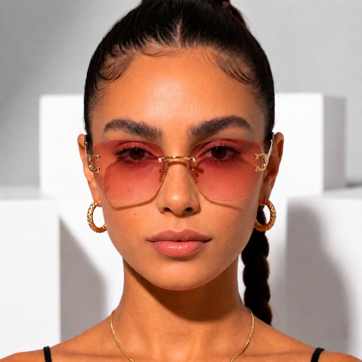 Óculos de sol Bloom Rimless, lentes rosa degradê