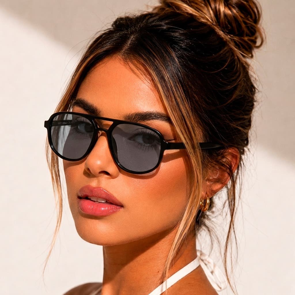 Óculos de sol Riviera Aviator, armação preta dupla ponte